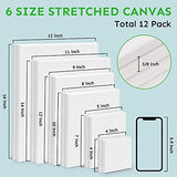 Stretched Canvas,Multipack of 12,4x4,5x7,8x10,9x12,11x14,12 x16 Inches-2 of Each,Primed White Blank Canvas Boards,Art Supplies for Acrylic Pouring and Oil Painting,for Artists and Beginner,100% Cotton