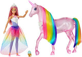 Barbie Dreamtopia Magical Lights Unicorn with Rainbow Mane, Lights & Sounds, Princess Doll with Pink Hair and Food Accessory, Gift for 3 to 7 Year Olds