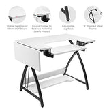 BAHOM Adjustable Sewing Craft Table Multipurpose, Sewing Machine Platform Computer Desk with Shelves, Craft Cutting Table, White