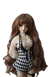 1/3 BJD Doll Wig Heat Resistant Fiber Curly Hair Beautiful Dark Brown Kinky Long Blonde Hair Wigs with Full Fringe Hair Wig for 1/3 1/4 1/6 bjd Dolls