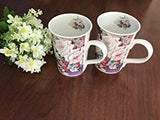 Lightahead Elegant Bone China Two Mugs set in Romantic Roses Design 11.2 oz each cup in