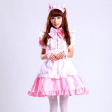 Japanese Anime Sissy Maid Dress Cosplay Sweet Classic Lolita Fancy Apron Maid Dress with Socks Gloves Set (Pink)(XL = Asia XXL)