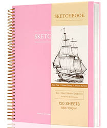9 x 12 inches Hardcover Sketchbook for Drawing 120 Sheets Spiral Bound Sketch Pad Premium Art Sketchbook Artistic Drawing Painting Writing Paper(68lb/100gsm) for Kids Adults Beginners Artists, Pink