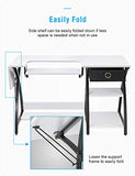 Sewing Craft Table, Sewing Machine Desk with Adjustable Folding Shelves and Storage Drawer, X Frame Sturdy Multipurpose Sewing Desk, White MDF, 57.1×23.6×29.9 inches