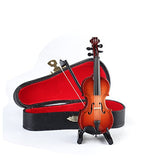 Dselvgvu Wooden Miniature Violin with Stand,Bow and Case Mini Musical Instrument Miniature Dollhouse Model Home Decoration (3.94"x1.57"x0.63")