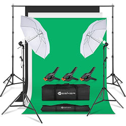 Yesker Photography Lighting Umbrella Kit, 6x9ft Muslin Backdrops (White/Black/Green Screen Kit), 8.5x10ft Background Support System Continuous Lights Equipment for Portrait Photo Video Studio Shoot
