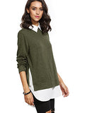 Romwe Women's Classic Collar Long Sleeve Curved Hem Pullover Sweatshirt Green XL