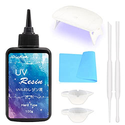 JDiction UV Resin Kit with Light, Super Crystal Clear Hard Resin Glue Sunlight Curing UV Resin Starter Kit for Jewelry, DIY Craft Decoration, Casting and Coating