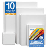 FIXSMITH Stretched White Blank Canvas- Multi Pack 4x4",5x7",8x10",9x12",11x14" (2 of Each),Set of 10,100% Cotton,Primed,for Acrylic,Oil,Other Wet or Dry Art Media,for Artists,Kids,Beginners and More.