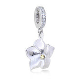 Orchid Charm 925 Sterling Silver with Transparent Cz Stone and blue Flower Pendant Charm fit Charms