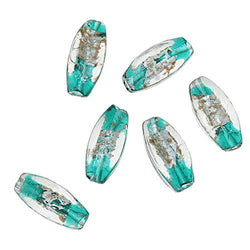 Gold Happy Lampwork Glass Beads Polygon Created Malachite Green About 23mm x11mm -22mm x10mm,Hole