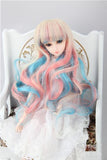 (18-18.5CM) BJD Doll Hair Wig 8-9" 1/4 MSD DZ DOD LUTS Long Wavy Hair / 3 Colors Mixed Light-Golden + Light-Blue + Pink / FBE042