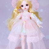 YNSW BJD Doll, Dorothy in Pink Lace Cake Dress 1/6 12 Inch 30CM SD Doll Fashion Doll Full Set 28 Jointed Doll Toy Action Figure + Makeup + Accessory