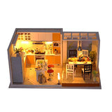 Cool Beans Boutique Miniature DIY Dollhouse Kit – Simple Kitchen and Dining Room - with Dust Cover - Architecture Model kit (English Manual) - with boy and Girl Figurines