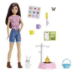 Barbie It Takes Two Camping Playset with Skipper Doll (~10 in), Pet Bunny, Firepit, Sticker Sheet & Camping Accessories, Gift for 3 to 7 Year Olds