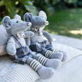 HUGMO Mouse Couple, Soft Stuffed Plush Girl and Boy Mice with Matching Grey Tweed Outfits