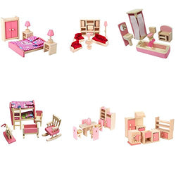 6 Set Dollhouse Furniture Kid Toy Bathroom Kid Room Bedroom Kitchen Living Room Dinning Room Set