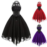 Women's Sleeveless Gothic Dress with Corset Halter Lace Swing Cocktail Dress Formal Halloween Punk Hippie Dresses Black