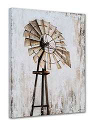 Yihui Arts Rustic Canvas Wall Decor with Textured Modern Vintage Paintings Abstract Windmill Art Contemporary Large Aesthetic Pictures for Farmhouse Living Room Bedroom Dinning Home Decor