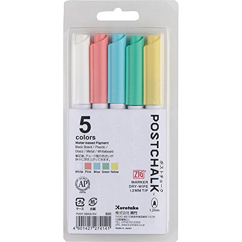 Kuretake POSTCHALK Dry-Wipe 1.2MM TIP Water-based Pigment Marker 5 Colors Set(POST-990A/5V)