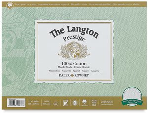 Langton Prestige 100% Cotton 140lb Hot Pressed 9"x12" 12 Sheet Block