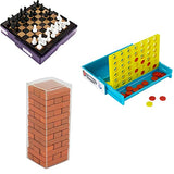 World's Smallest Games Strategy Bundle Set of 3 Chess - Connect 4 - J Blocks - Plus Emoji Sticker Set