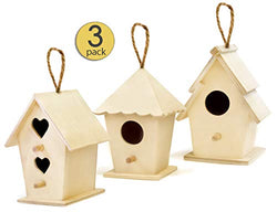 3 Pack Unfinished Wooden Bird Houses to Paint for Kids & Adults Mini Bird Feeder Houses to Decorate with Cord for Hanging Unpainted DIY Arts & Crafts Craft Bird Houses Approx 4.5" Tall