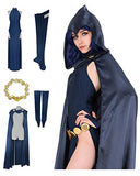 miccostumes Women's Rachel Cosplay Costume Dress with Hooded Cloak Halloween (S) Navy Blue