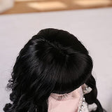 Lllunimon Black Long Wavy Curly Doll Wig with Bangs Dress Up Wig, Heat Resistant Fiber SD BJD Doll Wigs,for 1/8 BJD Doll