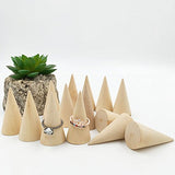 Whale GoGo 10 Pcs Small Natural Wood Cone Ring Display Stands Organizer Holders