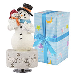 Snowman Figurine Christmas Music Box Gift, Merry Christmas Musical Figure Sculpted Hand-Painted Gift for Dad Daughter Xmas Present
