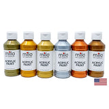 milo Metallic Acrylic Paint Set of 6 Colors | 4 oz Bottles | Student Metallic Colors Acrylics Painting Pack | Made in the USA | Non-Toxic Art & Craft Paints for Artists, Kids, & Hobby Painters