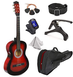 38" Wood Guitar With Case and Bonus Accessories for Kids/Boys/Girls/Teens/Beginners (38", Red Gradient)