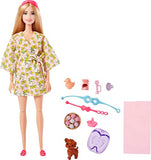 Barbie Doll, Kids Toys, Blonde Doll with Pet Puppy, Barbie Sets, Spa Day, Lemon Print Bathrobe, Headband and Eye Mask, Self-Care Series