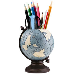 MUAMAX Globe Pen Pencil Holder for Desk Kids Rustic Vintage Pencil Cup Antique Pen Pot Brush Holder for Home Office School