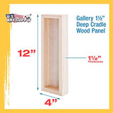 U.S. Art Supply 4" x 12" Birch Wood Paint Pouring Panel Boards, Gallery 1-1/2" Deep Cradle (Pack of 4) - Artist Depth Wooden Wall Canvases - Painting Mixed-Media Craft, Acrylic, Oil, Encaustic