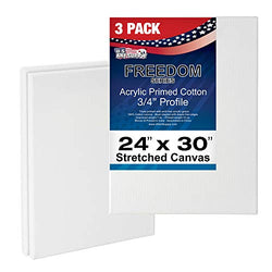 U.S. Art Supply 24 x 30 inch Stretched Canvas 12-Ounce Primed 3-Pack - Professional White Blank 3/4" Profile Heavy-Weight Gesso Acid Free Bulk Pack - Painting, Acrylic Pouring, Oil Paint