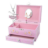 Round Rich Music Jewelry Box and Ballerina Dance Necklaces with Melody is Swan Lake Pink