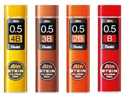 Pentel Ain Stein Mechanical Pencil Lead, 0.5mm B,2B,3B,4B (40 Leads) 1 Each + Original 5 Colors