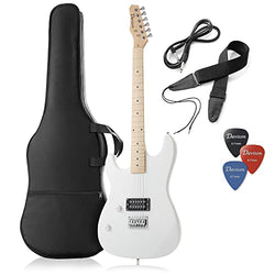 Davison 39" Full Size Electric Guitar in White - Left Handed Beginner Kit with Gig Bag and Accessories