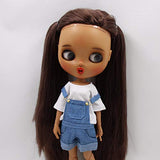 Original Doll Clohtes Outfit, White T-Shirt and Blue Short Dungarees, Doll Dress Up for 1/6 12inch Blythe Doll or ICY Doll- Fortune Days (Blue)