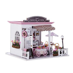 TORCH-CN Miniature Dollhouse Kit Decorations with Lights and Furnitures DIY House Craft Kits House Model Best Birthdays Gifts for Boys and Girls (Chocolatier)
