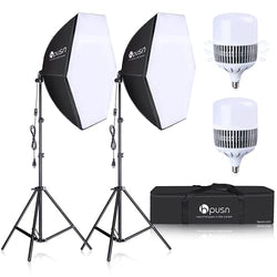 HPUSN Softbox Lighting Kit 2x76x76cm Professional Continuous Studio Photography Photo Studio Equipment with 2pcs E27 Socket 85W 6500K LED Bulbs for Portrait and Product Shooting