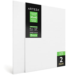 Arteza 30x40” Stretched White Blank Canvas, Bulk Pack of 2, Primed, 100% Cotton for Painting,