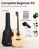 Moukey 41" Acoustic Guitar for Beginner Adult Teen Full Size Guitarra Acustica with Chord Poster, Gig Bag, Tuner, Picks, Strings, Capo, Strap Right Hand - Natural