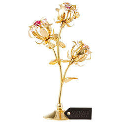Matashi Rose Flower Tabletop Ornament w/Clear Crystals, Long-Stem, Metal Decorative Home Décor |