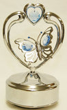 MASCOT Chrome Butterfly in Heart Music Box - Blue Swarovski Crystal