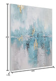 MYBEAUTYWALLA Hand Painted Abstract Lake Landscape Oil Painting with Gold Foil - Teal and White Canvas Wall Arts - Modern Forest Pictures for Living Room Hallway Decor