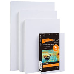 CONDA Blank Canvas Panels Multi-Pack 32, 8of Each Assorted Sizes 5 x 7, 8 x 10, 9 x 12, 11 x 14 inch Professional Quality Square Artist Cotton Canvas Panel Board Assortment Pack