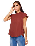 Romwe Women's Elegant Short Sleeve Mock Neck Workwear Blouse Top Shirts Red A S